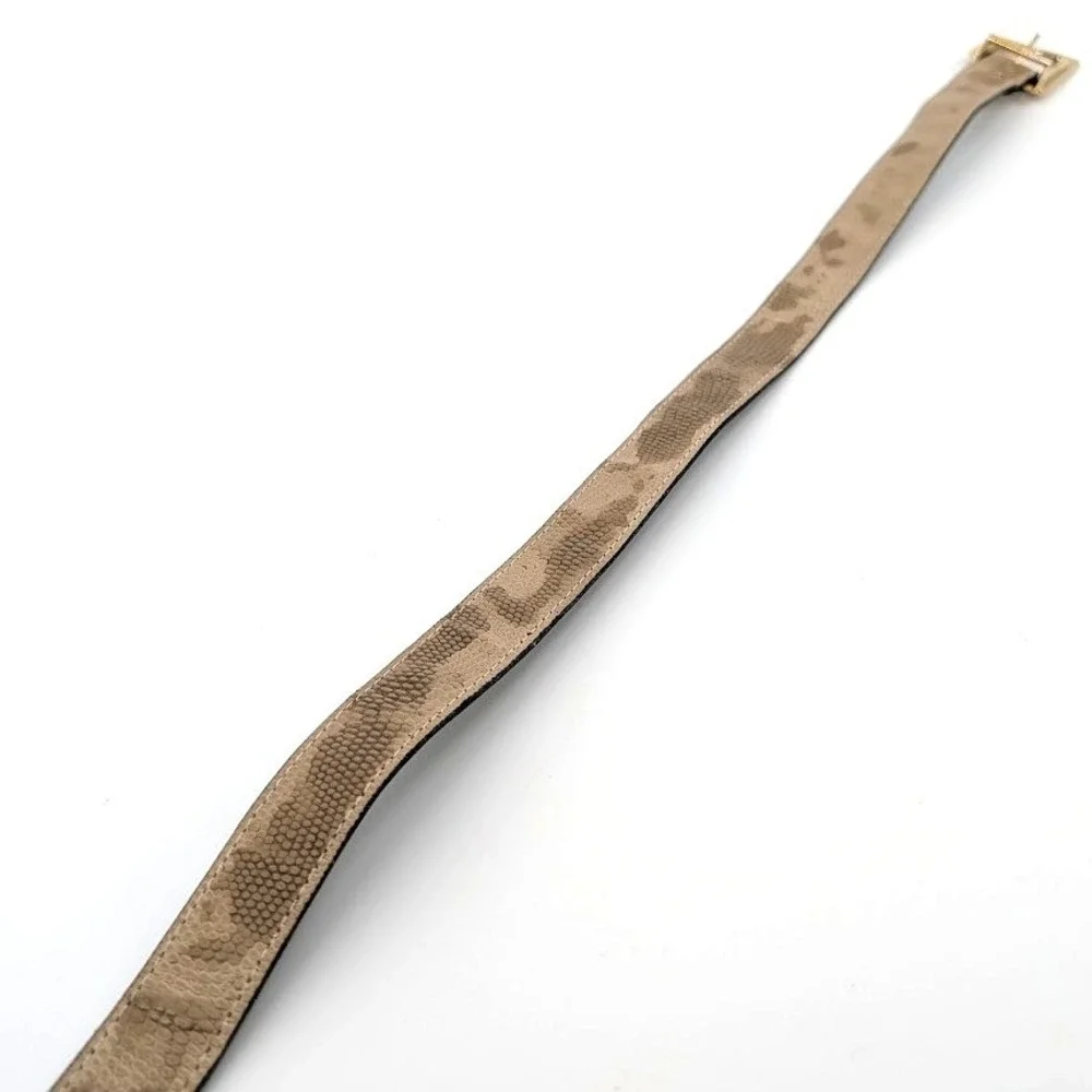 Tan Faux Snakeskin Belt Gold Angular Buckle Camo Print Textured Strap‎ 35in